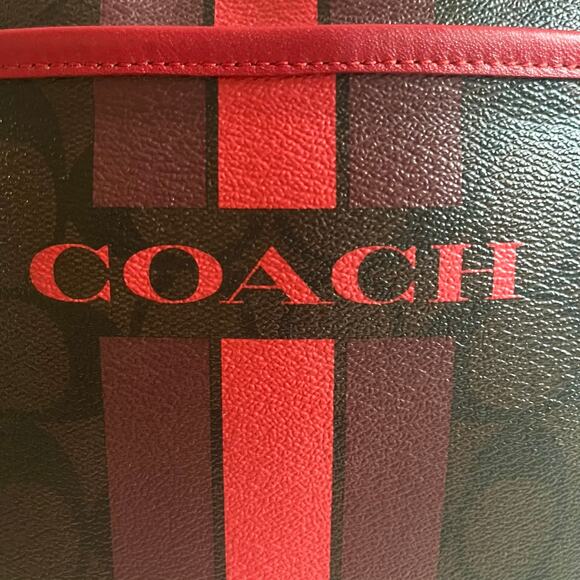 COACH Signature Leather Racing Stripe, Brown and Red, AUTHENTIC Crossbody - Picture 9 of 16